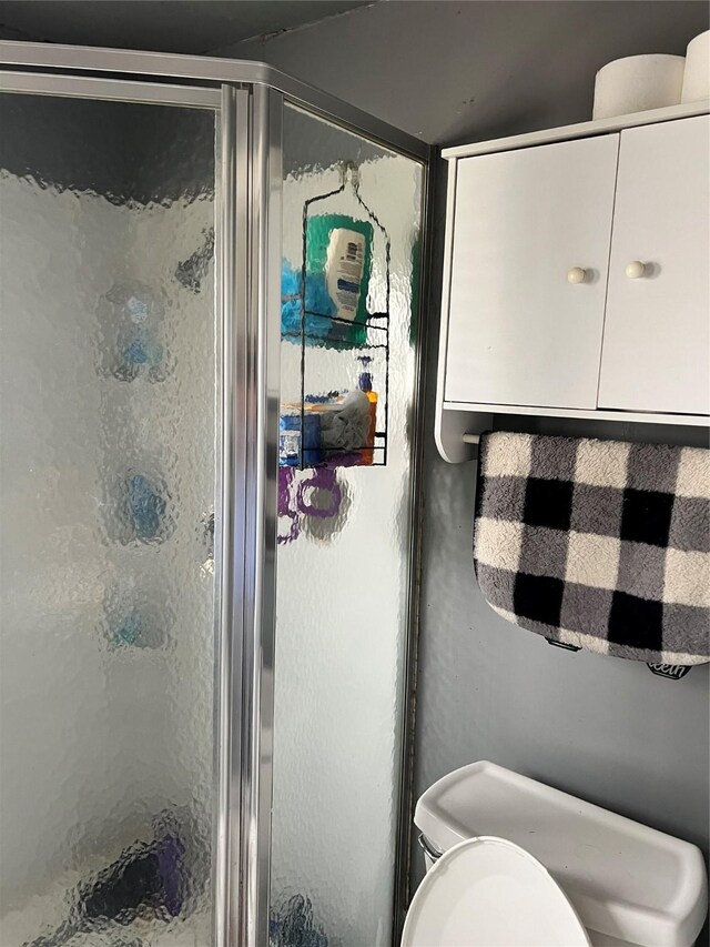 bathroom featuring a shower stall and toilet