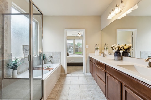 1605 Tahoe Trl, Prosper, TX 75078 - ensuite bathroom with tile patterned flooring, ensuite bath, double vanity, a shower stall, and a garden tub