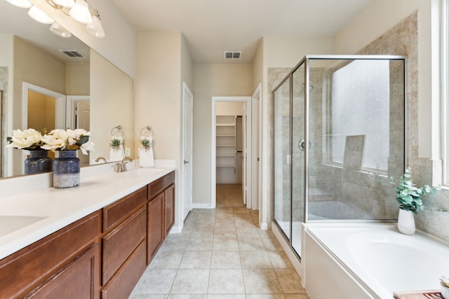 1605 Tahoe Trl, Prosper, TX 75078 - full bath with tile patterned floors, visible vents, a sink, and a stall shower