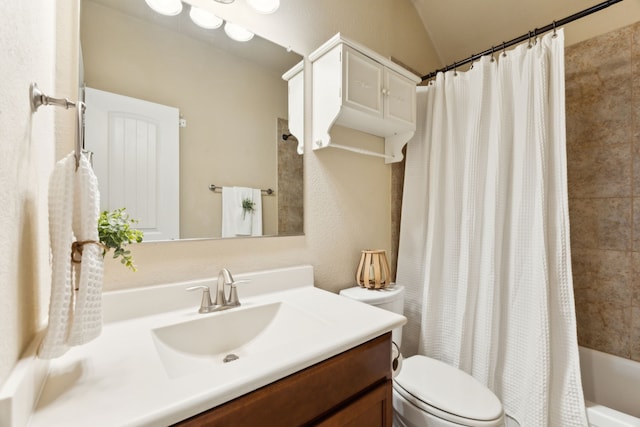 1605 Tahoe Trl, Prosper, TX 75078 - bathroom with toilet, vaulted ceiling, shower / bath combo, and vanity