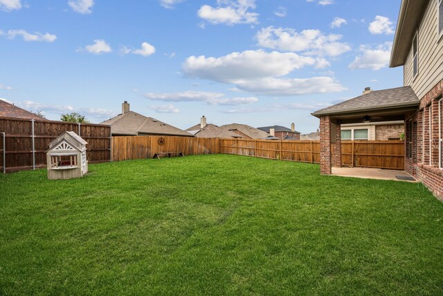 1605 Tahoe Trl, Prosper, TX 75078 - view of yard with a patio, a fenced backyard, and ceiling fan