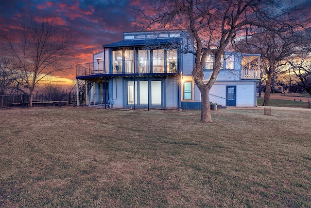 237 Runaway Bay Dr, Runaway Bay, TX 76426 - back of property featuring stairs, a yard, a wooden deck, and fence