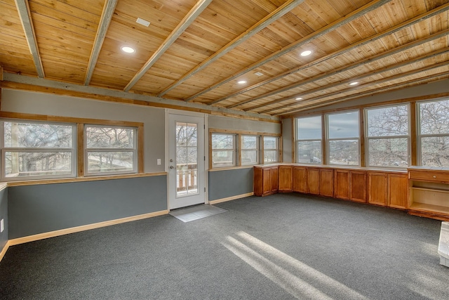 237 Runaway Bay Dr, Runaway Bay, TX 76426 - unfurnished sunroom featuring recessed lighting, carpet flooring, baseboards, and wood ceiling