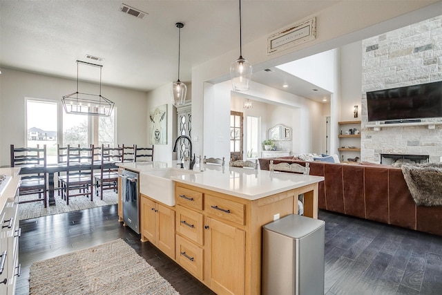 201 Flat Rock Ln, Weatherford, TX 76088 - kitchen with a sink, open floor plan, and dark wood-style flooring