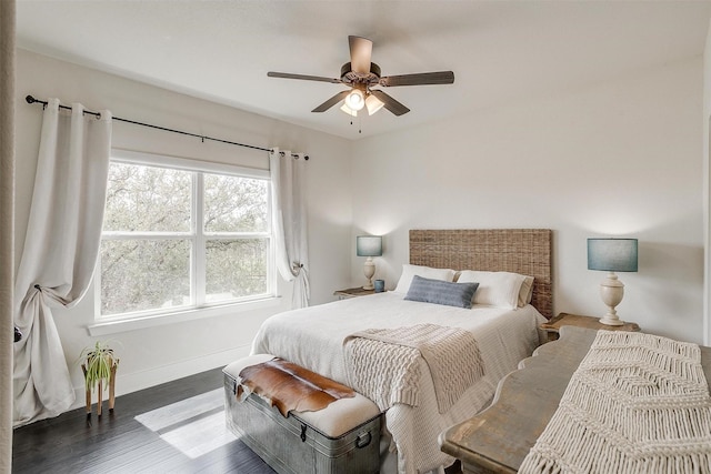 201 Flat Rock Ln, Weatherford, TX 76088 - bedroom with baseboards, wood finished floors, and ceiling fan