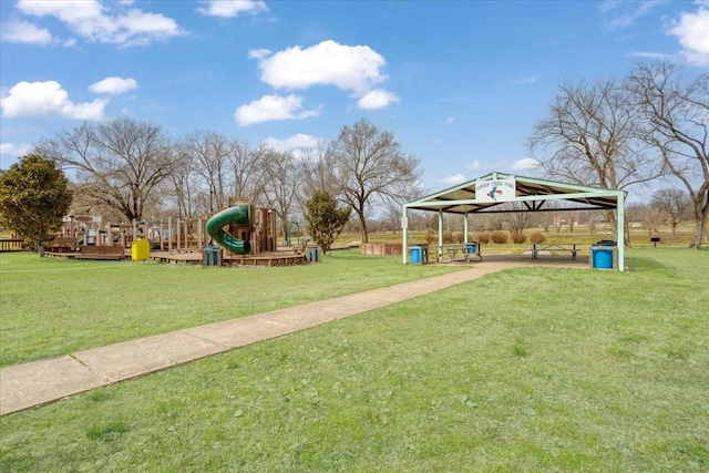 communal playground featuring a gazebo and a yard