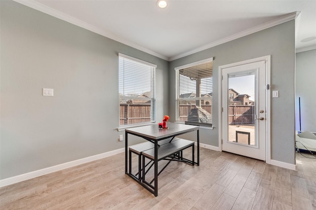9032 Weepy Hollow Trl, Fort Worth, TX 76179 - dining space featuring light wood-style flooring, baseboards, and ornamental molding