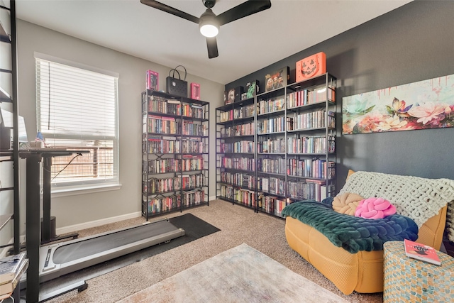 9032 Weepy Hollow Trl, Fort Worth, TX 76179 - sitting room featuring baseboards, carpet, and a ceiling fan