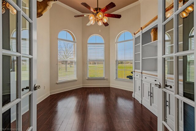 477 Horseshoe Bnd, Royse City, TX 75189 - unfurnished sunroom featuring crown molding, wood-type flooring, and french doors