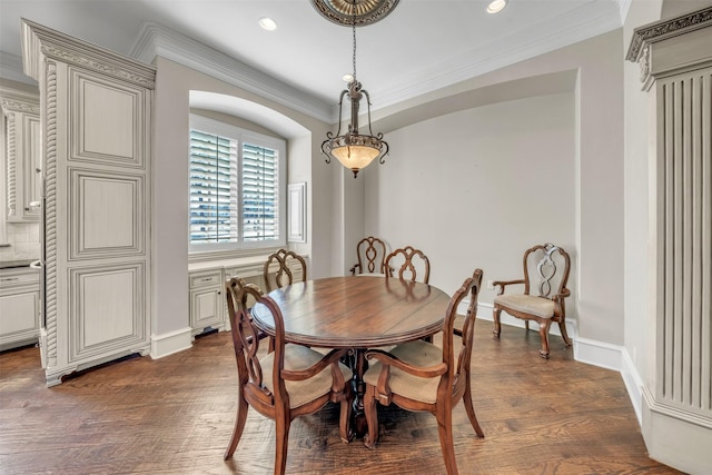 2909 Canyon Creek Dr, Sherman, TX 75092 - dining room featuring dark wood-type flooring, recessed lighting, and crown molding