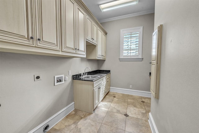 2909 Canyon Creek Dr, Sherman, TX 75092 - laundry area featuring hookup for a washing machine, cabinet space, hookup for an electric dryer, and crown molding