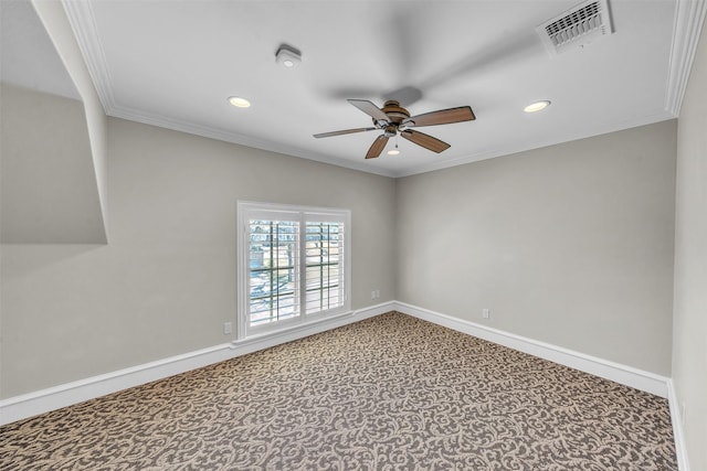 2909 Canyon Creek Dr, Sherman, TX 75092 - unfurnished room with carpet flooring, ceiling fan, recessed lighting, ornamental molding, and a smoke detector
