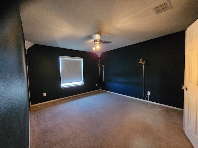 1416 Connie St, Burleson, TX 76028 - spare room with carpet floors, visible vents, baseboards, ceiling fan, and vaulted ceiling