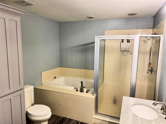 full bath featuring a sink, visible vents, a stall shower, and a bath