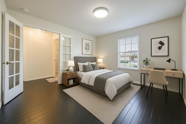 2444 Horseback Trl, Fort Worth, TX 76177 - bedroom featuring french doors, dark wood-style floors, and baseboards