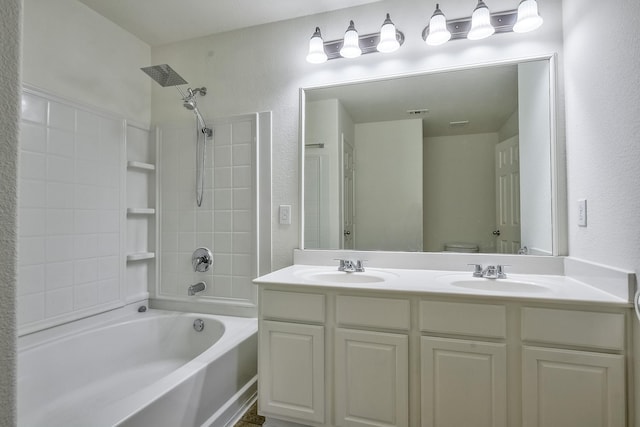 2444 Horseback Trl, Fort Worth, TX 76177 - bathroom with toilet, double vanity, shower / tub combination, and a textured wall