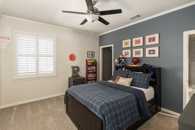 156 Stoneleigh Dr, Heath, TX 75032 - bedroom featuring carpet, crown molding, baseboards, and ceiling fan