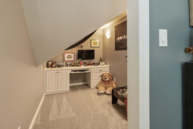 156 Stoneleigh Dr, Heath, TX 75032 - office area with light colored carpet, built in study area, and baseboards