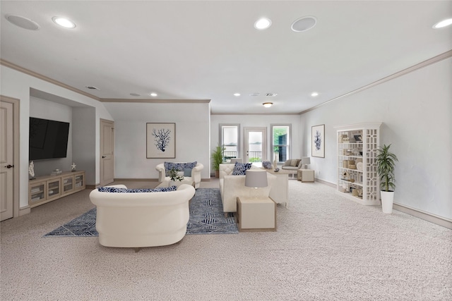 2933 N Star Dr, Celina, TX 75009 - living room featuring recessed lighting, carpet, and crown molding