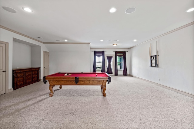 2933 N Star Dr, Celina, TX 75009 - rec room featuring recessed lighting, pool table, crown molding, and carpet floors