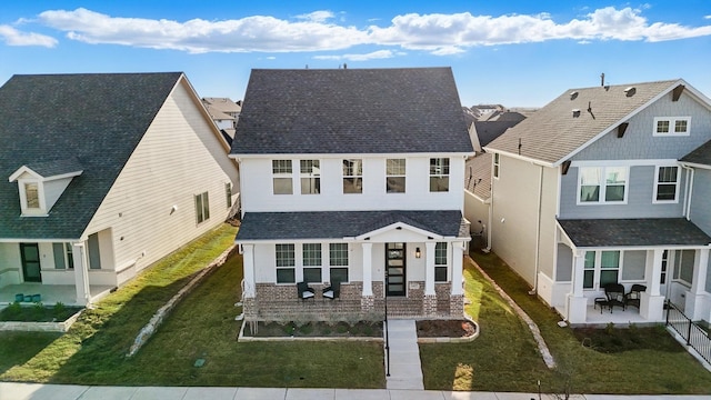 1417 Horizon Way, Northlake, TX 76247 - view of front of home featuring roof with shingles, a patio, a front lawn, and a residential view