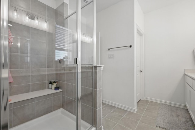 1417 Horizon Way, Northlake, TX 76247 - full bath with a stall shower, vanity, baseboards, and tile patterned flooring