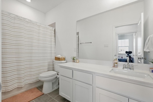 1417 Horizon Way, Northlake, TX 76247 - ensuite bathroom featuring toilet, ensuite bathroom, shower / bath combo with shower curtain, vanity, and tile patterned floors