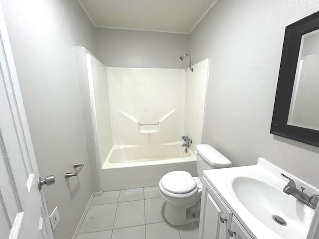 full bathroom featuring vanity, tile patterned floors, toilet, and shower / tub combination