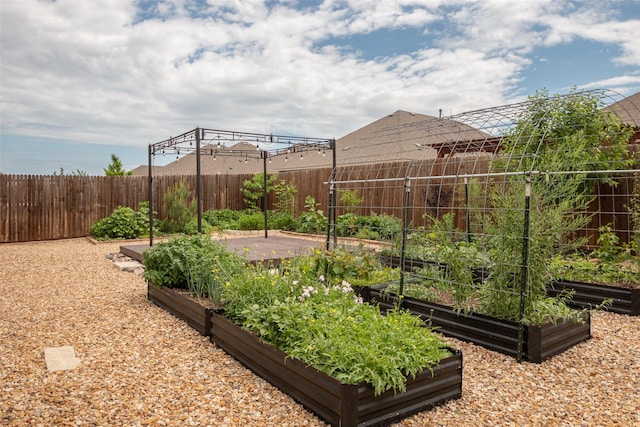 view of yard with a fenced backyard and a garden