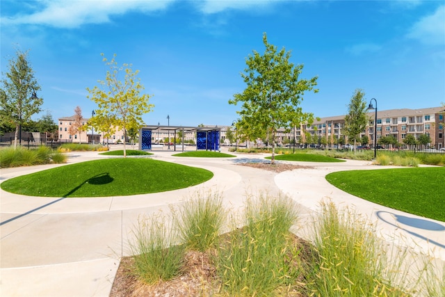 view of home's community with a yard