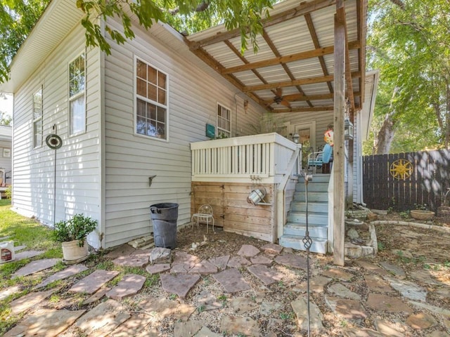 932 Williams St, Rockwall, TX 75087 - view of patio / terrace with ceiling fan and stairs