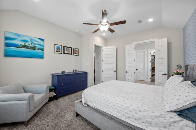 1840 Big Spring Dr, Forney, TX 75126 - carpeted bedroom featuring vaulted ceiling, ceiling fan, and recessed lighting