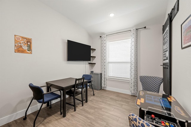 1840 Big Spring Dr, Forney, TX 75126 - office area featuring vaulted ceiling and light wood-type flooring