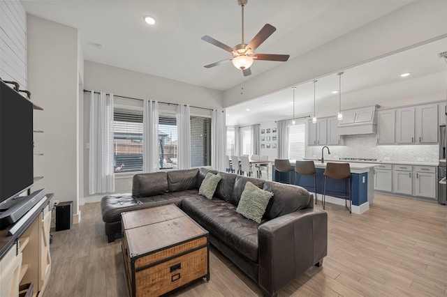 1840 Big Spring Dr, Forney, TX 75126 - living area featuring ceiling fan, light wood-type flooring, and recessed lighting