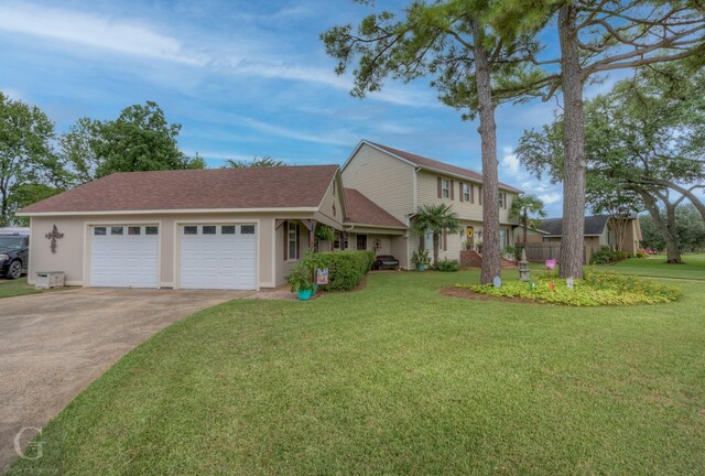 221 Summit Dr, Bossier City, LA 71111 - view of front of house featuring driveway, a front lawn, a garage, and a shingled roof