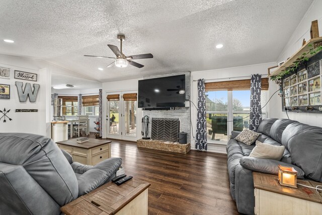 18341 Shore Dr, Kemp, TX 75143 - living area featuring plenty of natural light, ceiling fan, a textured ceiling, and wood finished floors