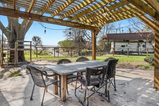 18341 Shore Dr, Kemp, TX 75143 - view of patio featuring outdoor dining area, a fenced backyard, and a pergola