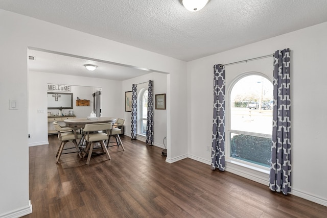 18341 Shore Dr, Kemp, TX 75143 - dining space featuring dark wood-type flooring, a textured ceiling, and baseboards