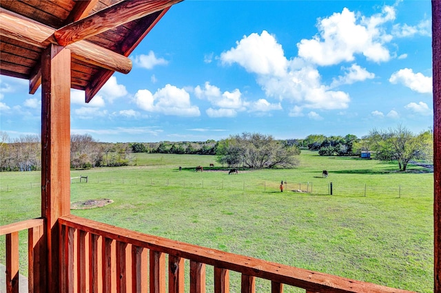 view of yard featuring fence and a rural view