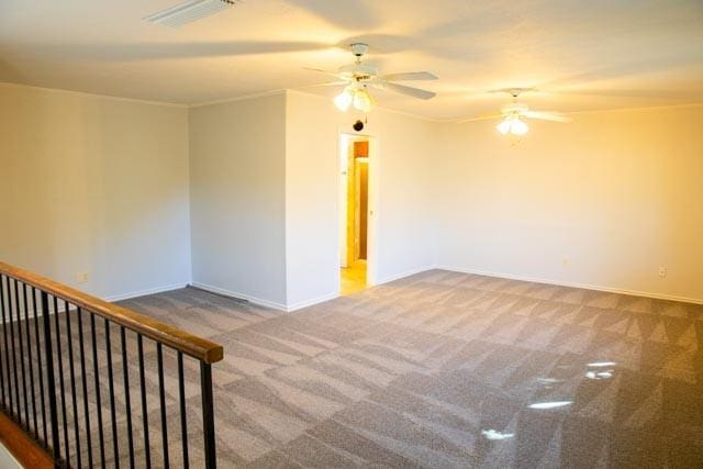 4424 Denver Dr, Plano, TX 75093 - spare room featuring visible vents, baseboards, ceiling fan, and carpet flooring