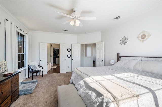 640 County Road 203, Collinsville, TX 76233 - bedroom featuring visible vents, crown molding, and carpet
