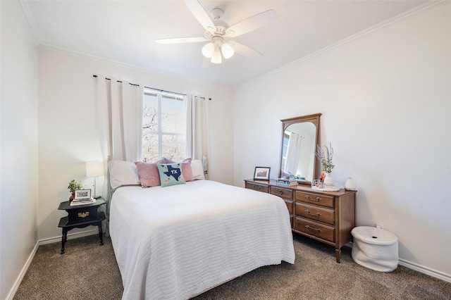 640 County Road 203, Collinsville, TX 76233 - carpeted bedroom with ceiling fan, baseboards, and ornamental molding