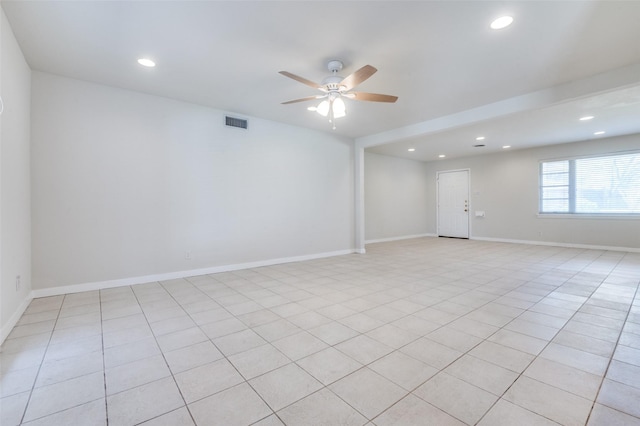 2645 Woodmere Dr, Dallas, TX 75233 - unfurnished room with visible vents, recessed lighting, baseboards, and ceiling fan