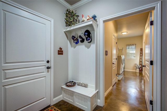 950 Rs County Road 1520, Point, TX 75472 - mudroom with separate washer and dryer, ornamental molding, and concrete floors