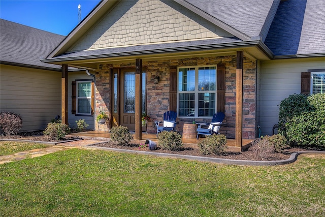 950 Rs County Road 1520, Point, TX 75472 - view of front of property with covered porch, a front lawn, stone siding, and roof with shingles