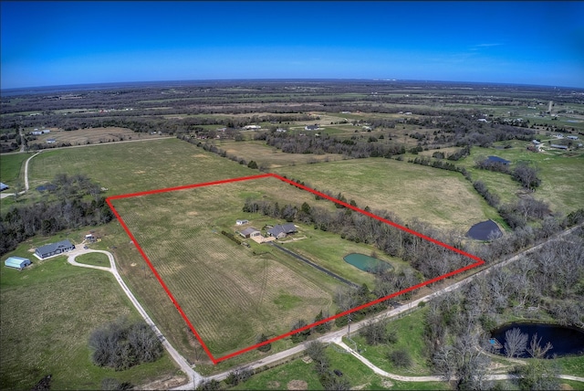 950 Rs County Road 1520, Point, TX 75472 - overview of rural landscape with property boundaries highlighted and a large body of water