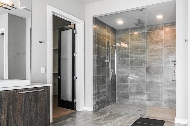 4029 Campania Ct, Colleyville, TX 76034 - bathroom featuring a shower stall, baseboards, recessed lighting, and tile patterned flooring