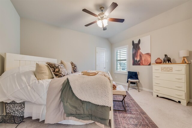 4406 Ravenbank Dr, Rockwall, TX 75087 - carpeted bedroom featuring vaulted ceiling, a ceiling fan, and baseboards
