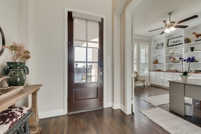 4406 Ravenbank Dr, Rockwall, TX 75087 - foyer featuring baseboards, dark wood-type flooring, and ceiling fan