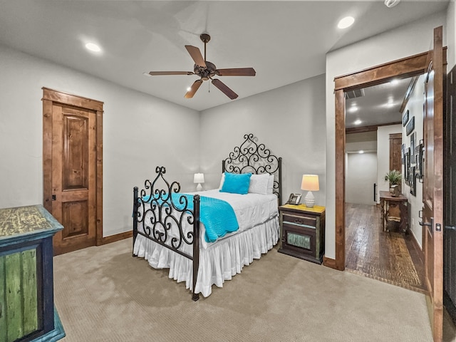 2195 Century Oak Dr, Graford, TX 76449 - carpeted bedroom with recessed lighting, baseboards, and ceiling fan
